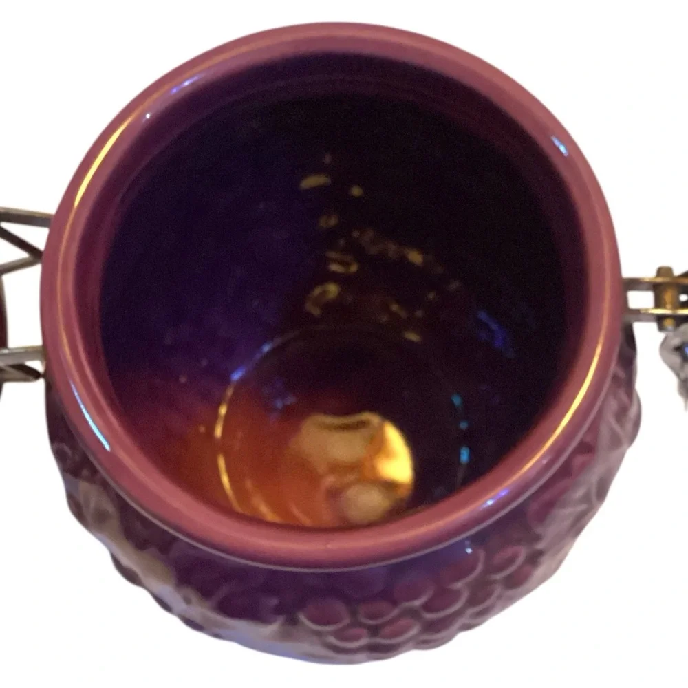 Vintage Purple Grape Embossed Ceramic Canister Jar with Clamp